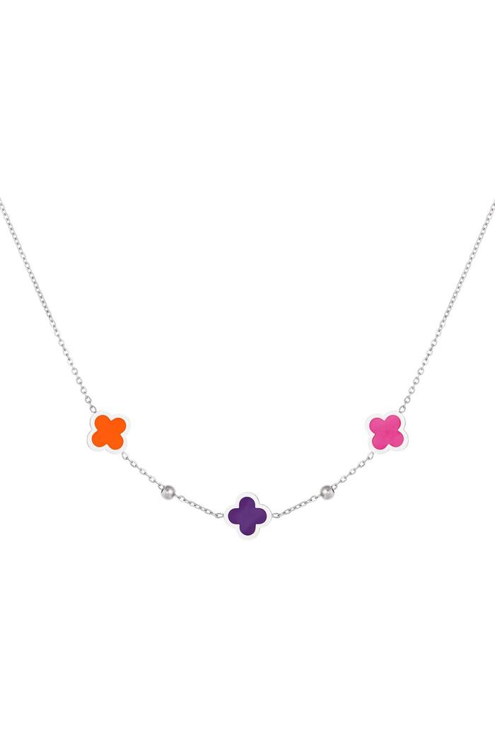 Necklace 3 clovers and small balls Lilac Stainless Steel 
