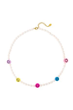 Necklace with beads and smiley faces Multi Stainless Steel h5 