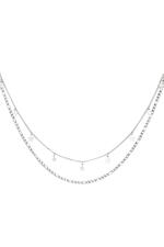Silver / Double Chain Stainless Steel Necklace with Stars Silver 