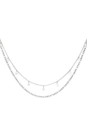 Double Chain Stainless Steel Necklace with Stars Silver h5 