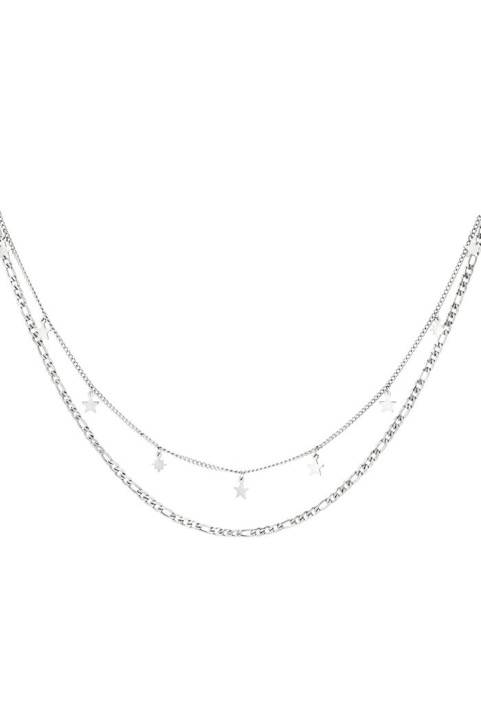Double Chain Stainless Steel Necklace with Stars Silver 