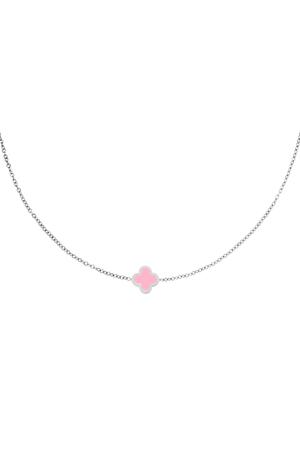Necklace colored clover Pink & Silver Stainless Steel h5 