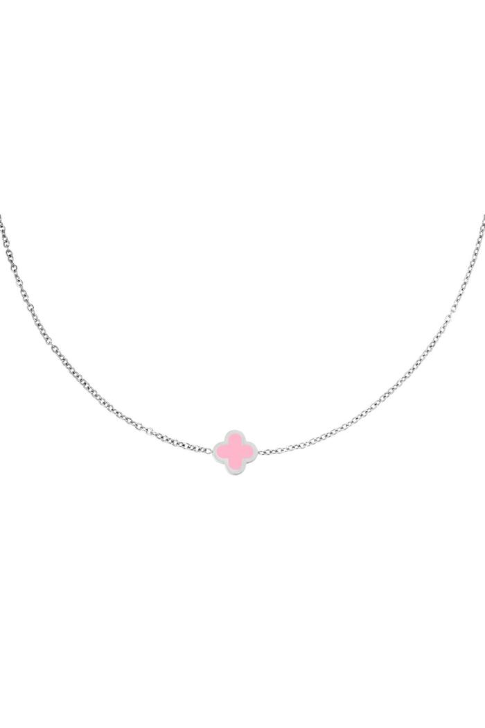 Necklace colored clover Pink & Silver Stainless Steel 