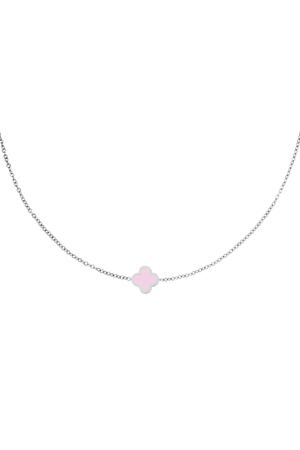 Necklace colored clover Lilac Stainless Steel h5 