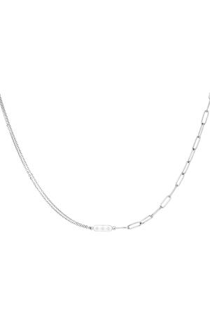 Stainless Steel Necklace with Double Chain and Charm Silver h5 