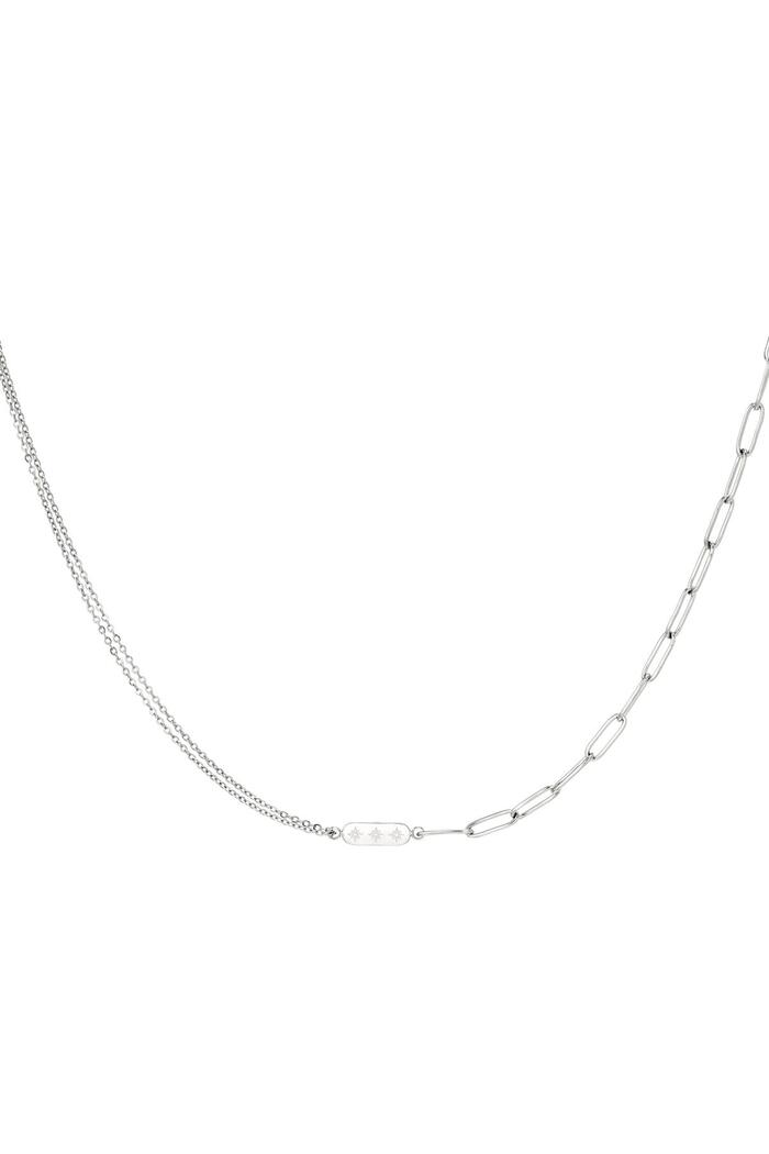 Stainless Steel Necklace with Double Chain and Charm Silver 