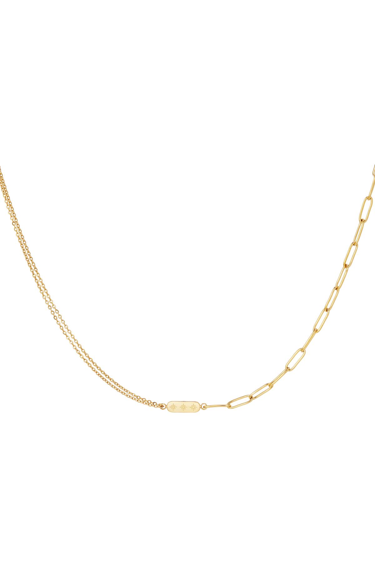 Stainless Steel Necklace with Double Chain and Charm Gold