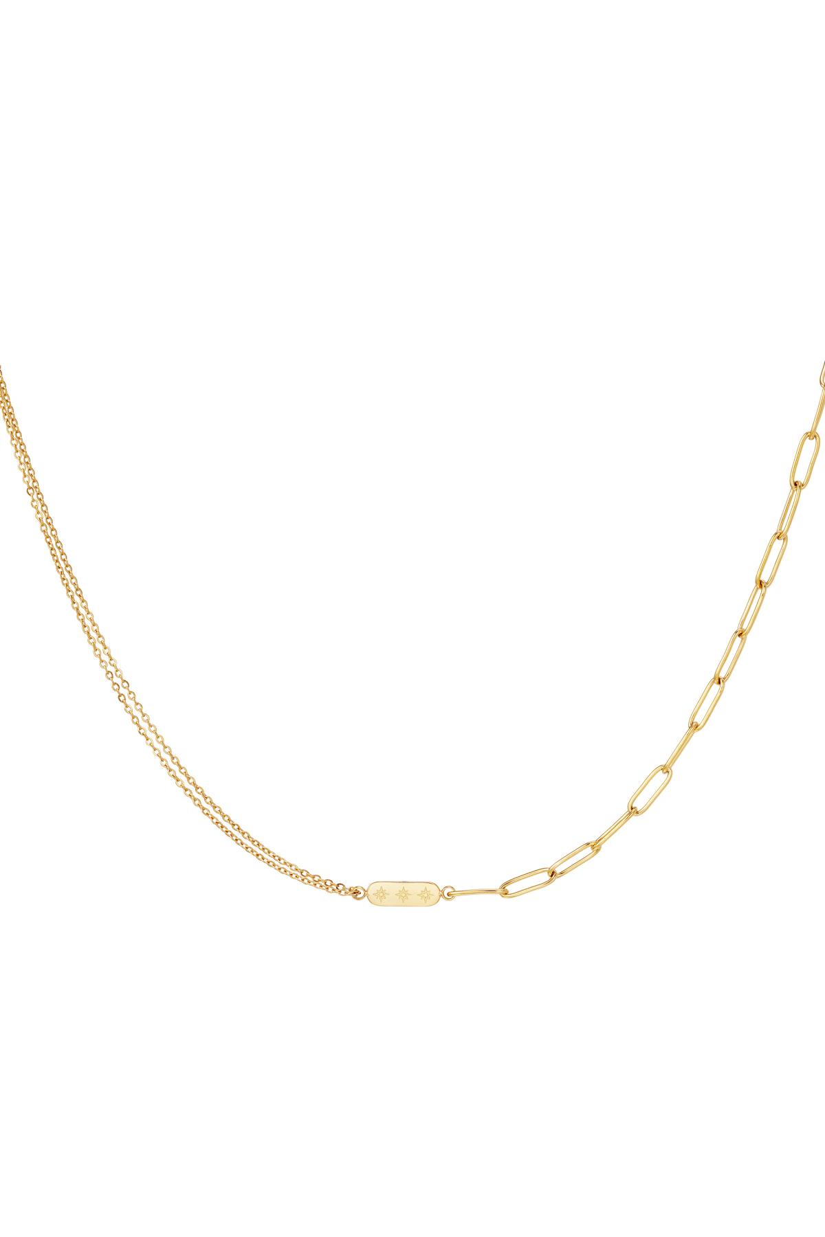 Stainless Steel Necklace with Double Chain and Charm Gold color