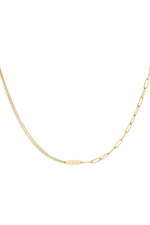 Stainless Steel Necklace with Double Chain and Charm Gold h5 