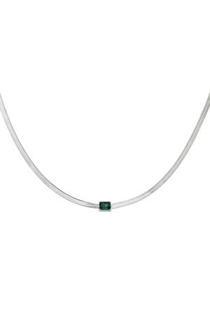 Stainless steel necklace square charm Green & Silver h5 