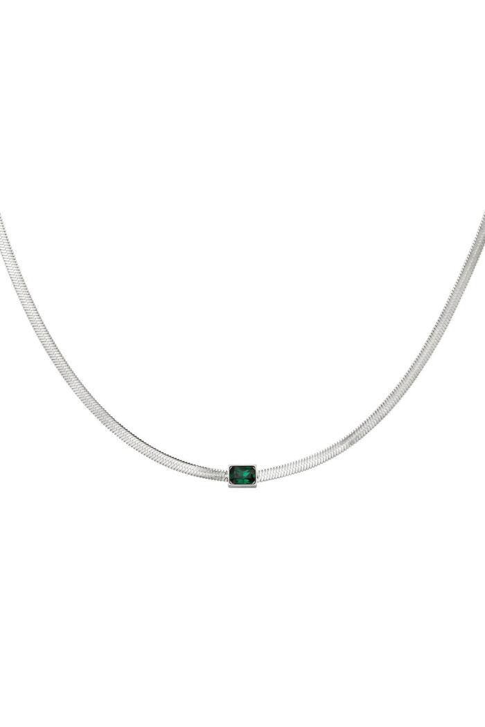 Stainless steel necklace square charm Green & Silver 