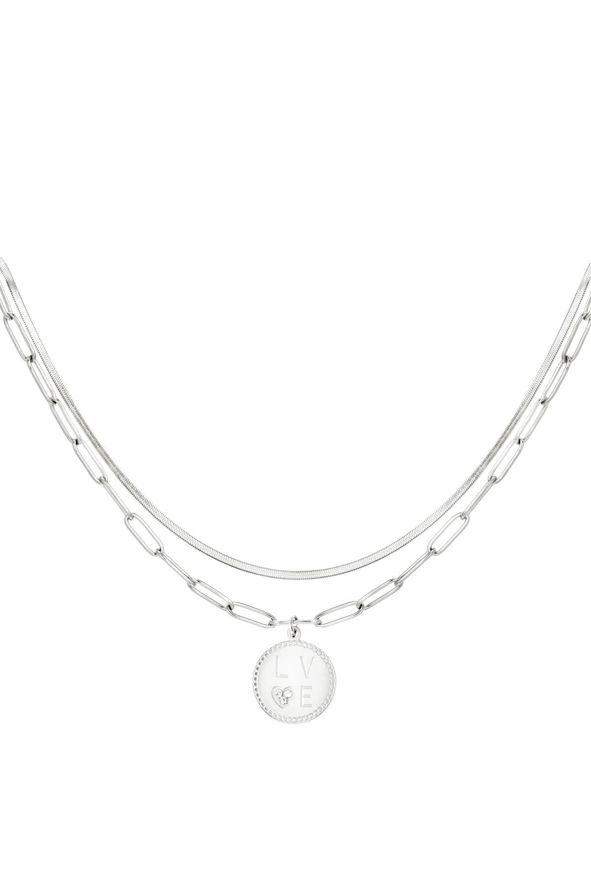 Stainless steel double necklace love Silver
