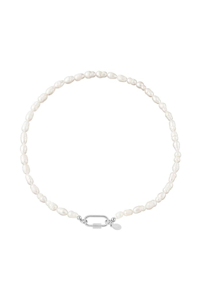 Perlenkette mit ovalem Verschluss Silber Perlmutt 