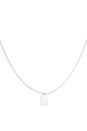 Necklace square pendant heart Silver Stainless Steel h5 
