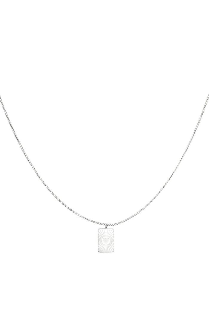 Necklace square pendant heart Silver Stainless Steel 