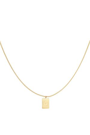 Necklace square pendant heart Gold Stainless Steel h5 