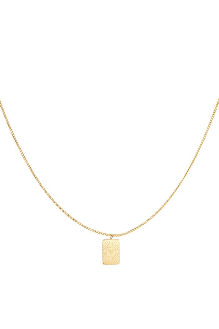 Necklace square pendant heart Gold Stainless Steel 