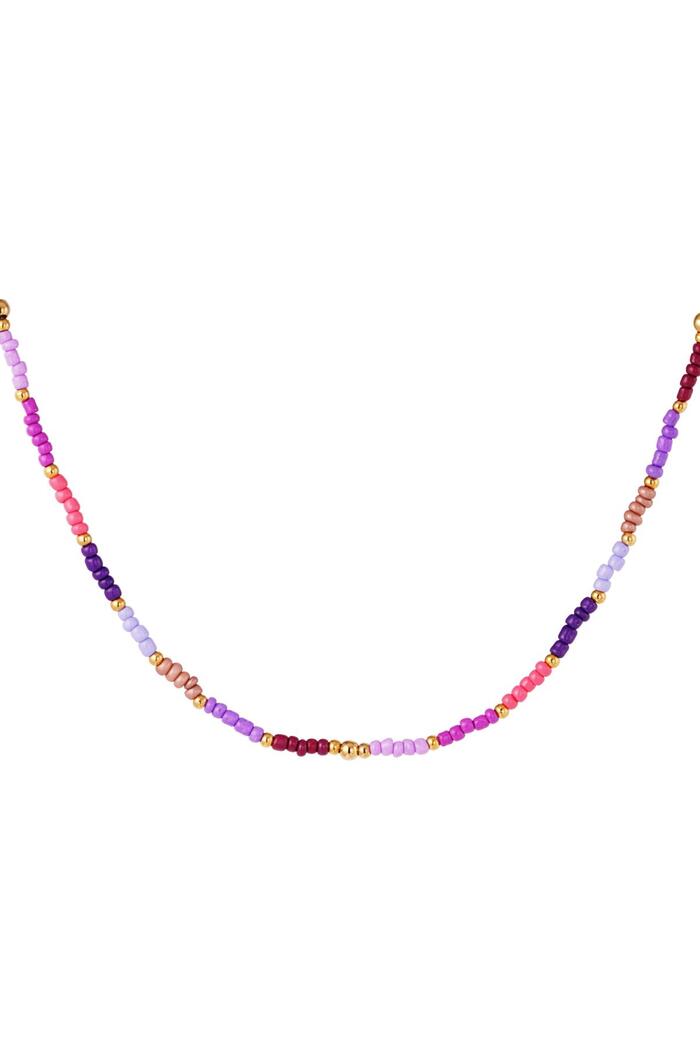 Necklace beads in a row Purple Stainless Steel 