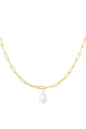 Grobe Halskette mit Perle Gold Edelstahl h5 