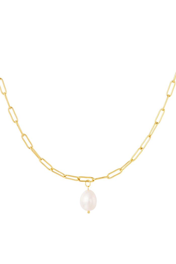 Chunky necklace with pearl Gold Stainless Steel 