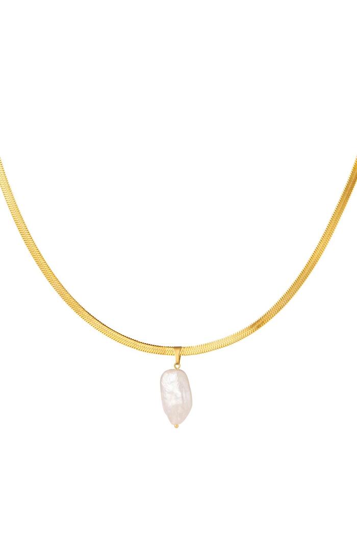 Necklace pearl charm Gold Stainless Steel 