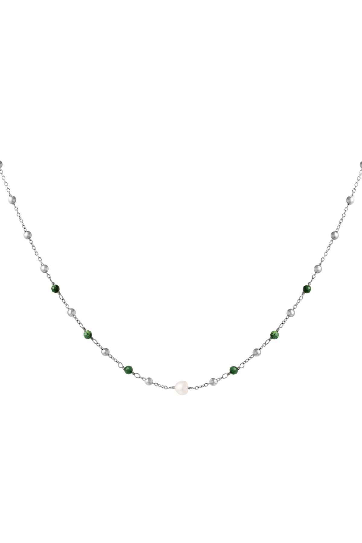 Halskette mit kleinen Perlen und Steinperlen Silber Edelstahl
