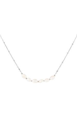 Necklace six pearls in a row Silver Stainless Steel h5 