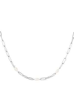 Necklace oval chain with pearl Silver Stainless Steel h5 
