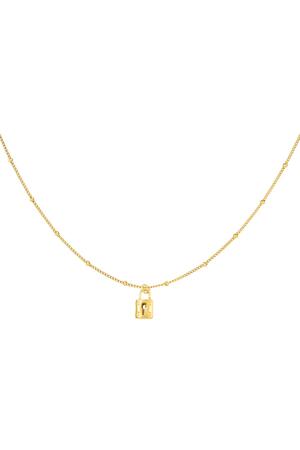 Stainless steel necklace with lock Gold h5 