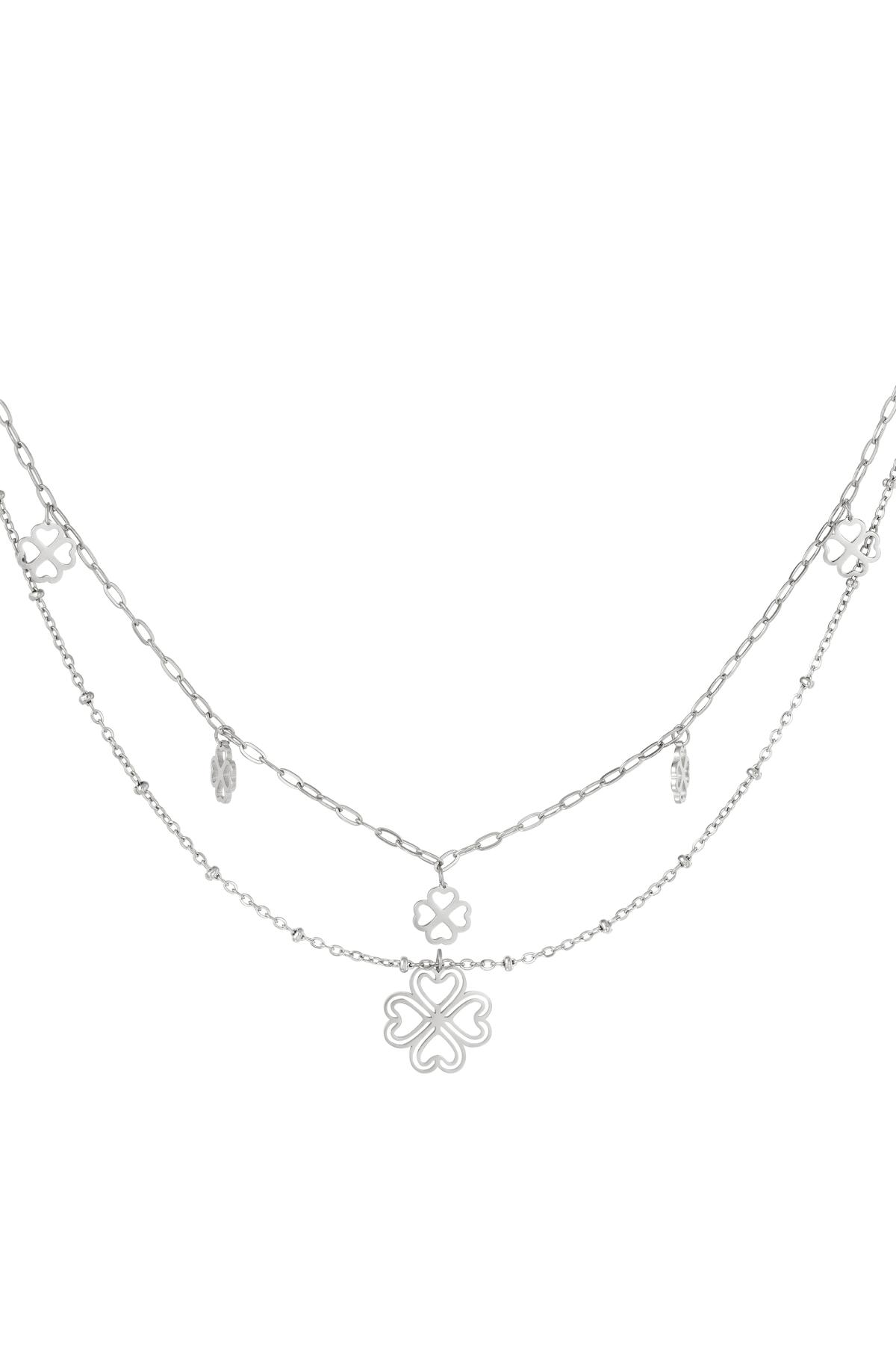 Geschichtete Halskette mit Kleeblättern Silber Edelstahl