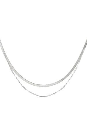 Stainless steel necklace double chained Silver h5 