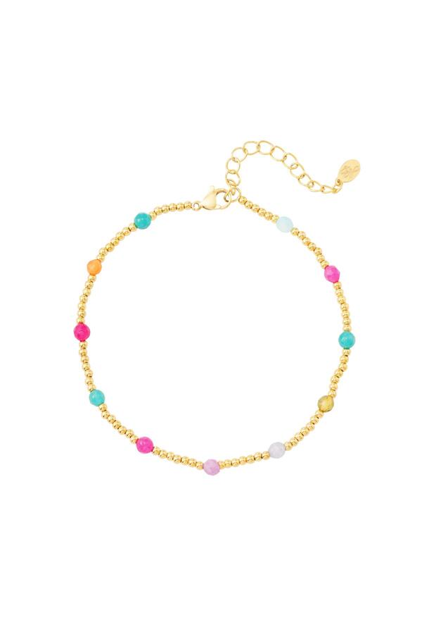 Anklet Coloured beads Gold Stainless Steel
