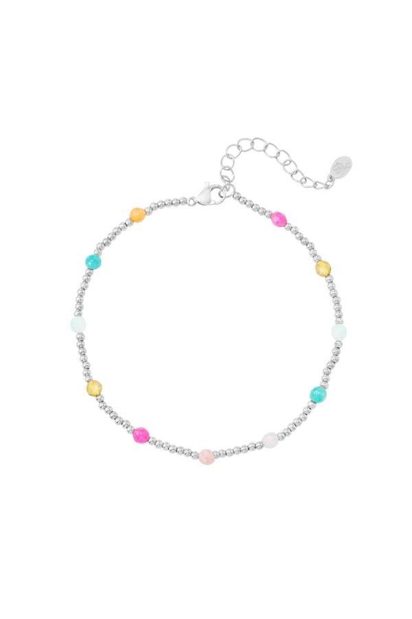 Stainless steel anklet colorful beads Silver