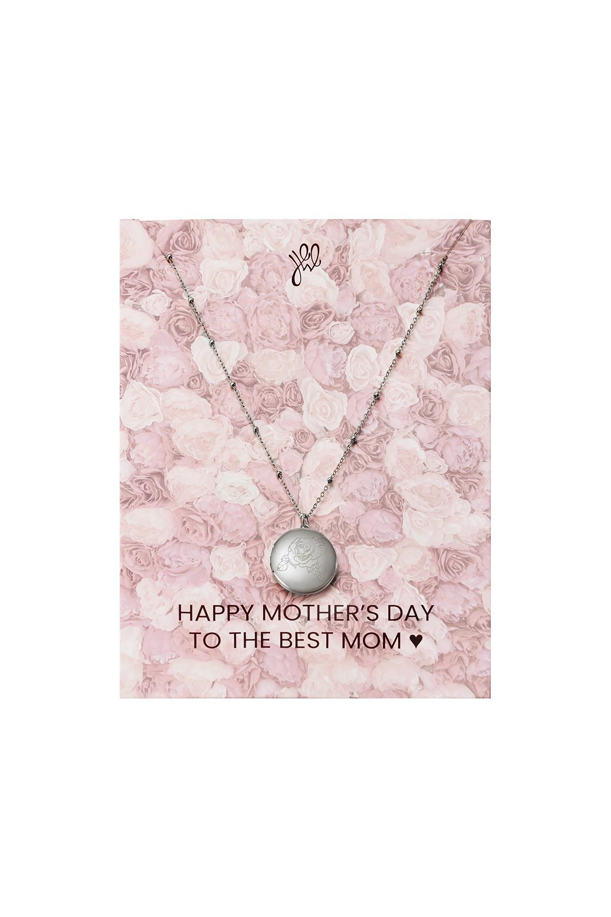 Round Mother's Day Locket Rose Silver Stainless Steel