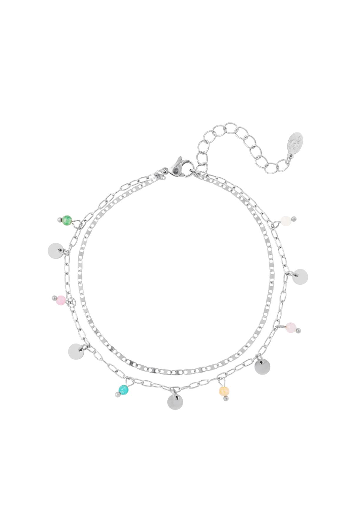 Anklet double chain with charms Silver Color Stainless Steel 2