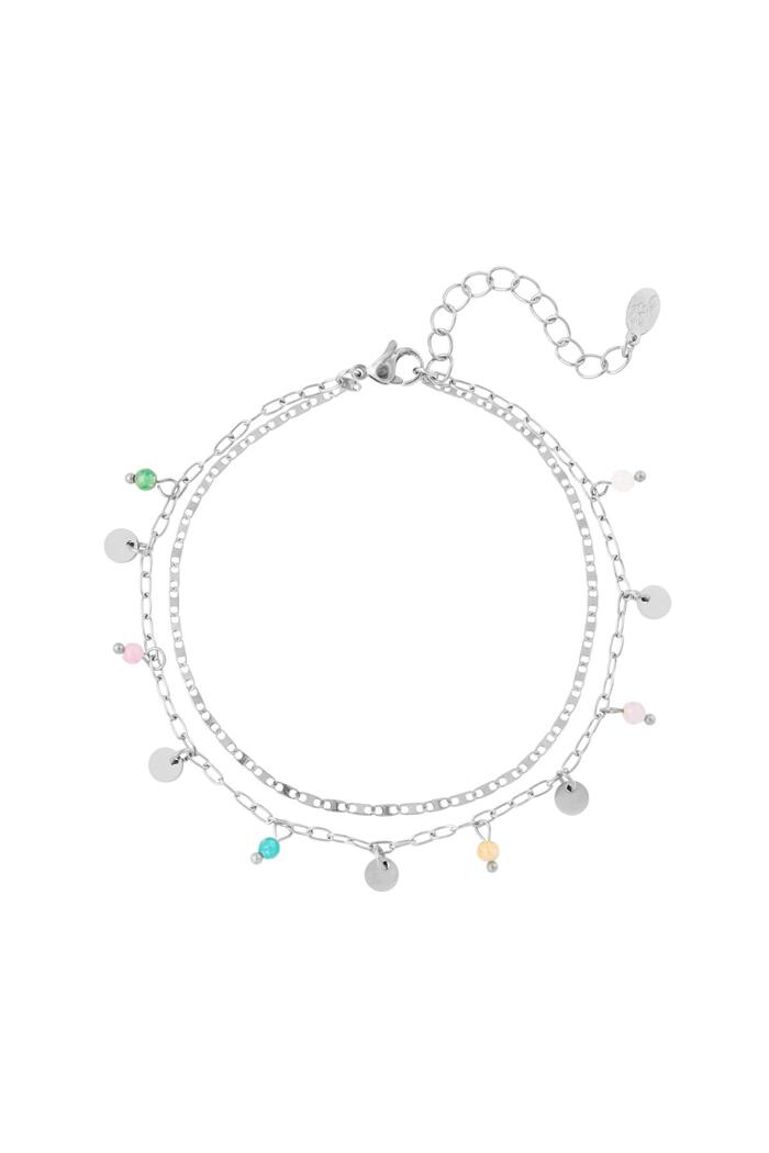 Anklet double chain with charms Silver Stainless Steel 