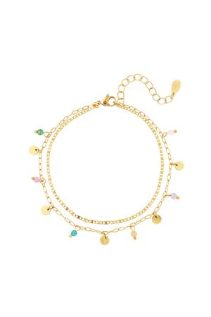 Anklet double chain with charms Gold Stainless Steel h5 