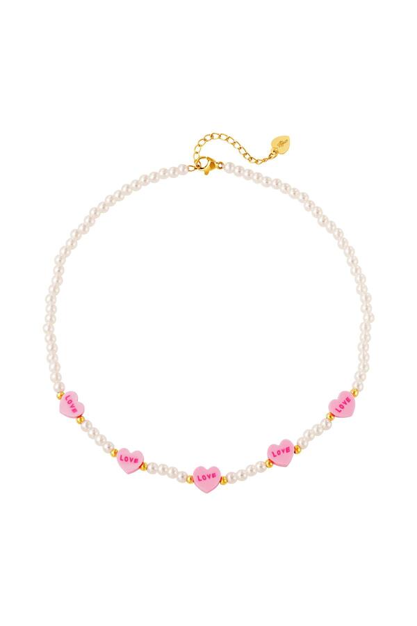 Kids - love hearts necklace - Mother-Daughter collection Pink Pearls