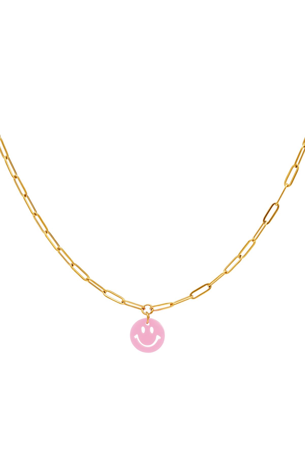 Adult - Coloured smiley necklace - chunky chain Pink & Gold Stainless Steel h5 