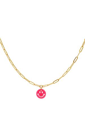Adult - Coloured smiley necklace - chunky chain Rose Stainless Steel h5 