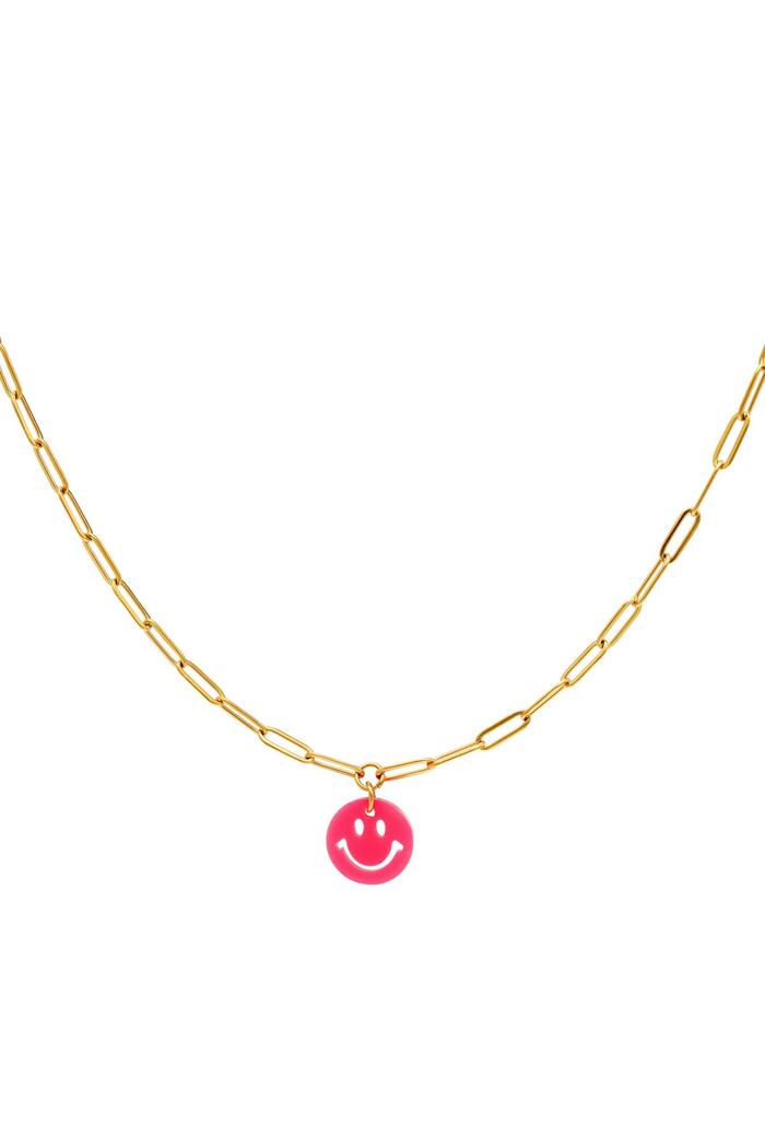 Adult - Coloured smiley necklace - chunky chain Rose Stainless Steel 