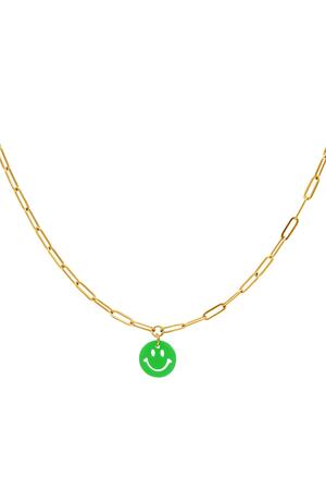 Kinder - Smiley-Halskette Grün & Gold Edelstahl h5 