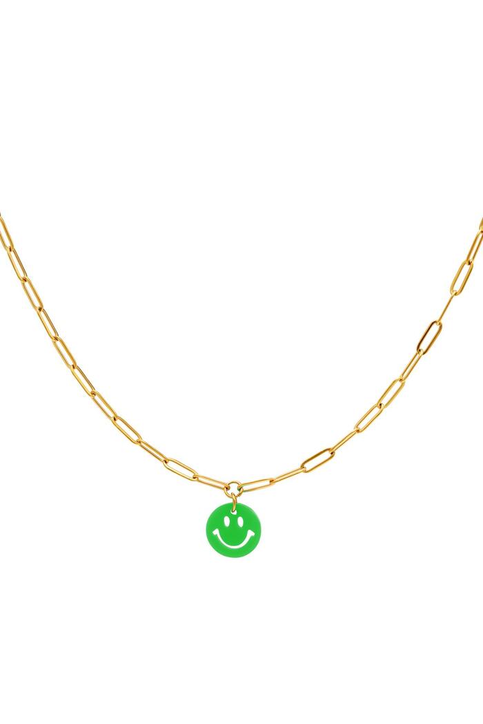 Kinderen - Smiley ketting Green & Gold Stainless Steel 