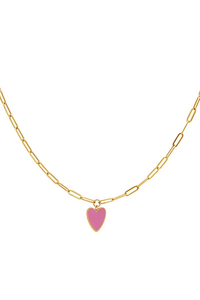 Kids - Coloured heart necklace Pink & Gold Stainless Steel 
