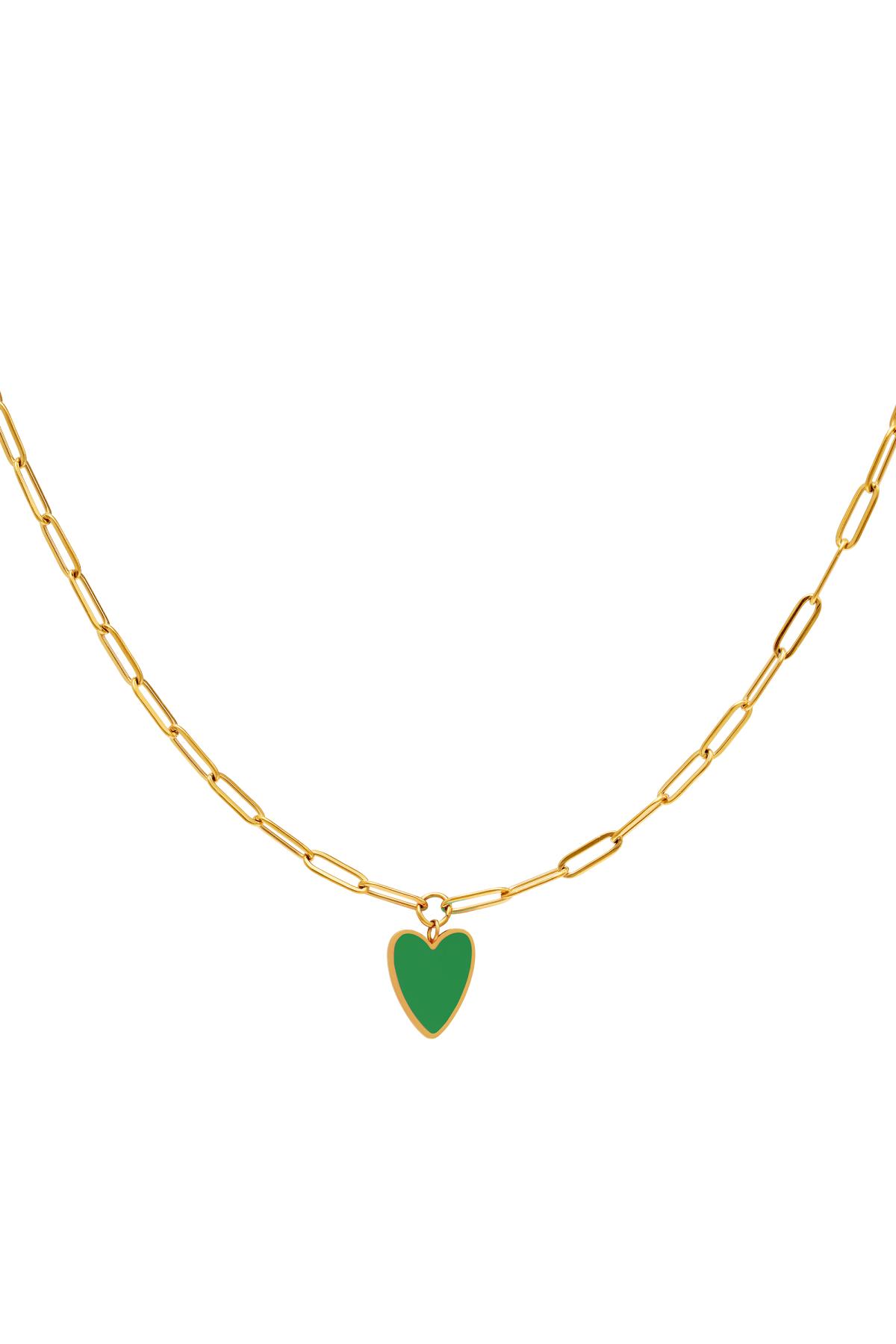 Kids - Coloured heart necklace Green &amp; Gold Stainless Steel