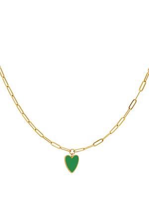 Niños - Collar corazón de colores Verde & Oro Acero inoxidable h5 