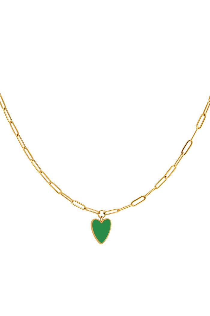 Kids - Coloured heart necklace Green & Gold Stainless Steel 