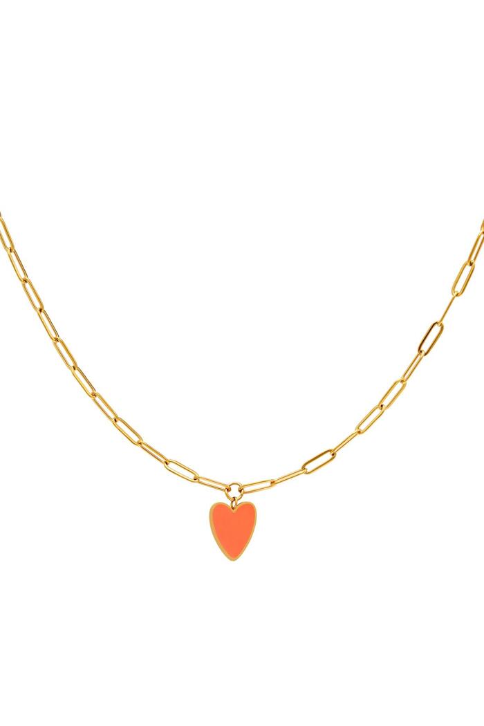 Kinder - Farbige Herzkette Orange & Gold Edelstahl 
