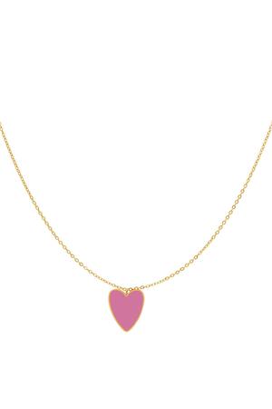 Yetişkin - Renkli kalp kolye Pink & Gold Stainless Steel h5 