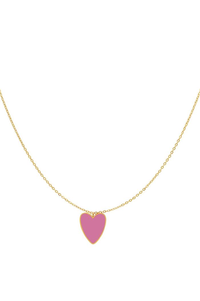 Yetişkin - Renkli kalp kolye Pink & Gold Stainless Steel 